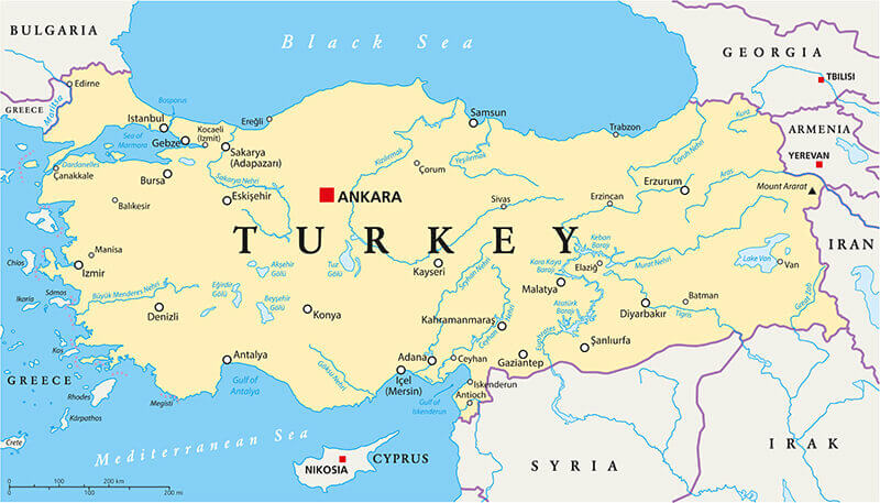 Turkey Political Map with capital Ankara