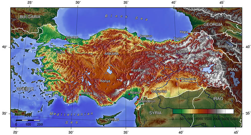 turkey topographic map