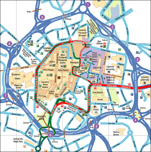 downtown map of Coventry