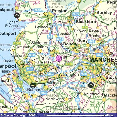 Wigan map manchester