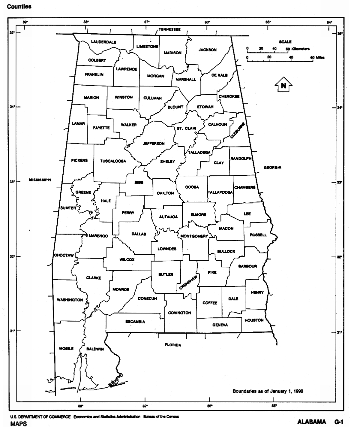 Counties Map of Alabama