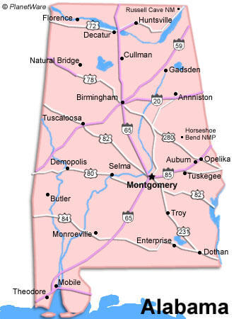 Largest Cities Map of Alabama