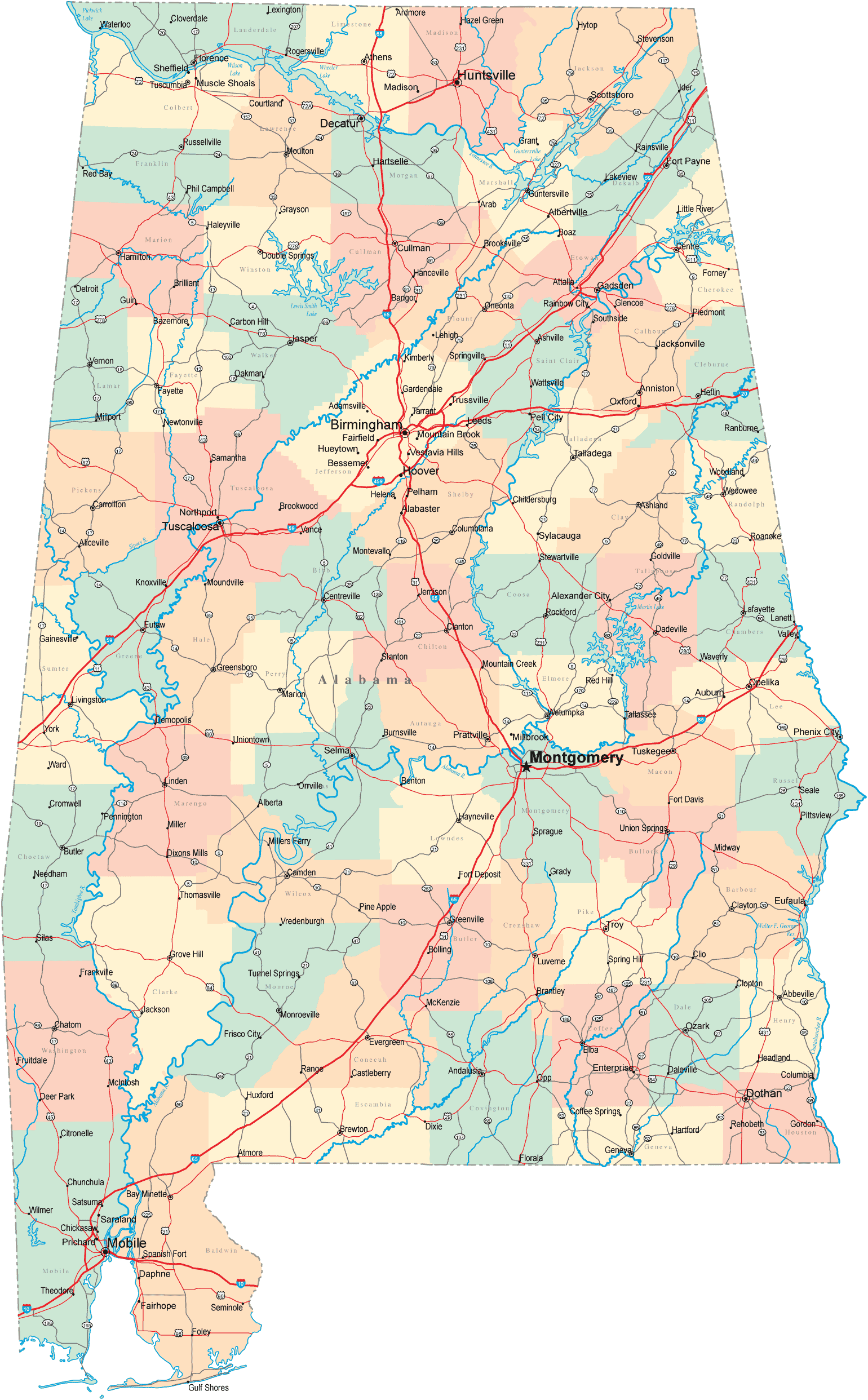 Political Map of Alabama
