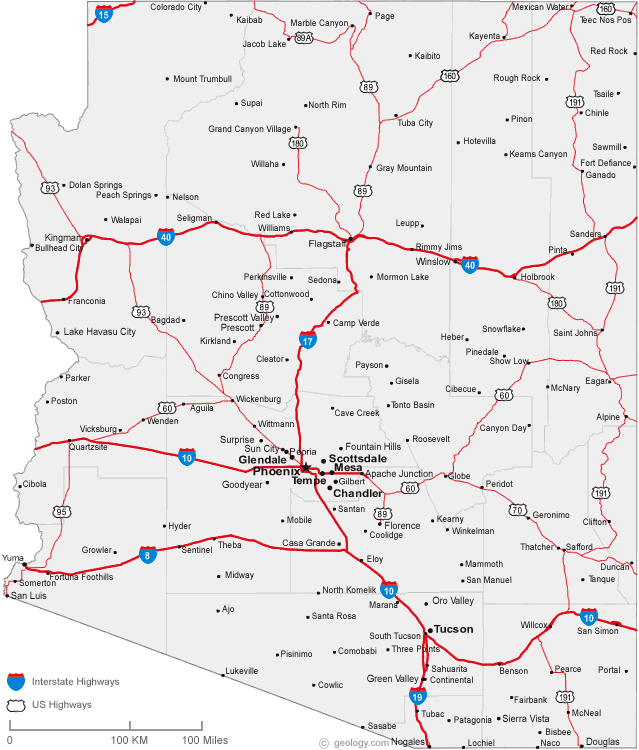 Cities Map of Arizona