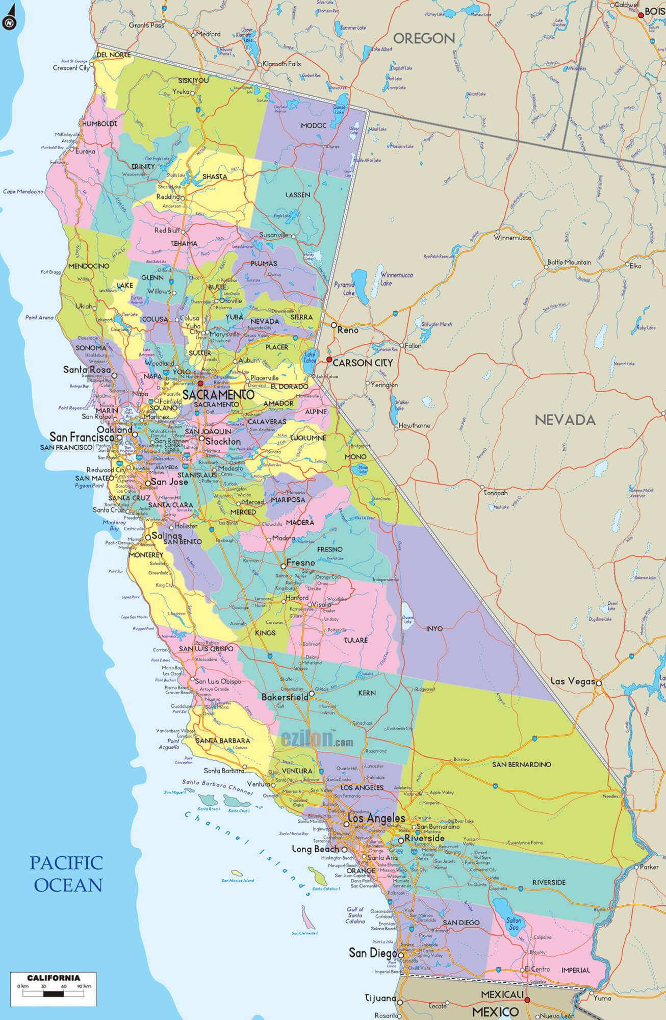California Counties Road Map USA
