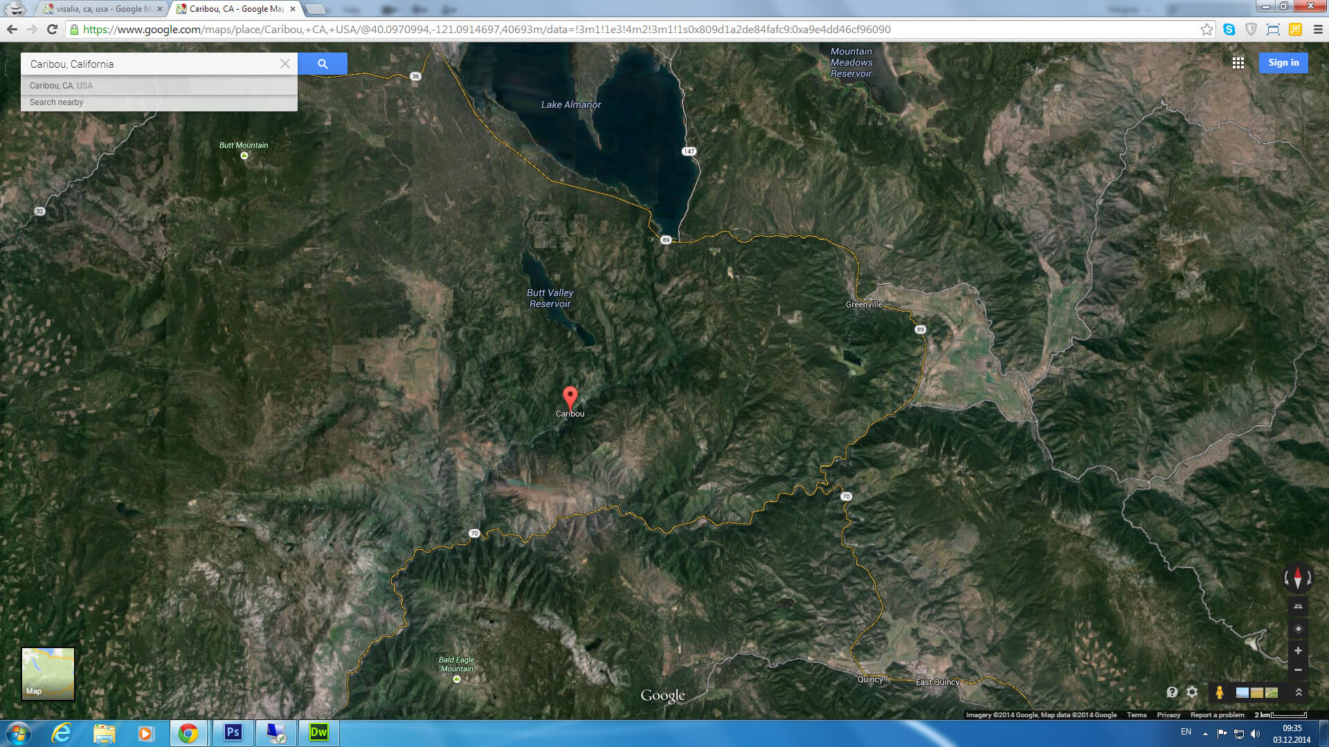 caribou map california us satellite