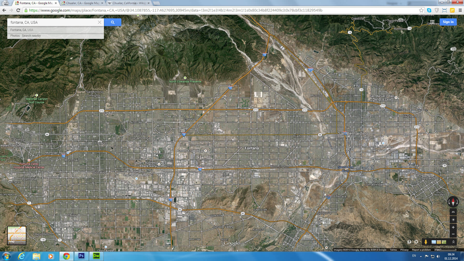 fontana map california us satellite
