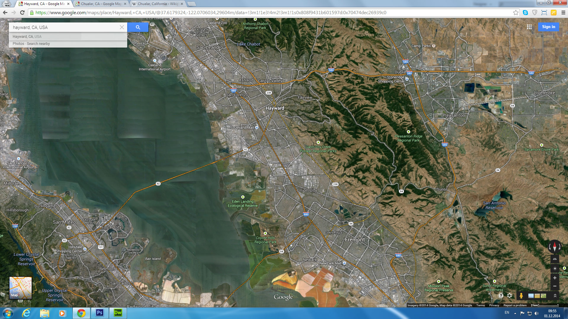 hayward map california us satellite