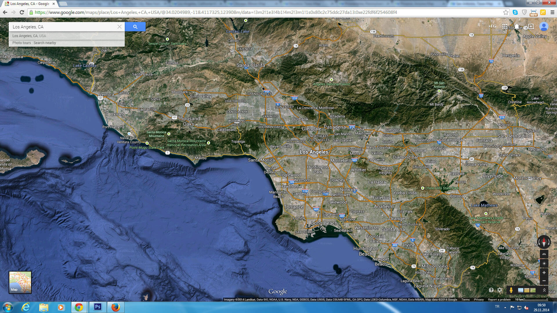 los angeles map california us satellite