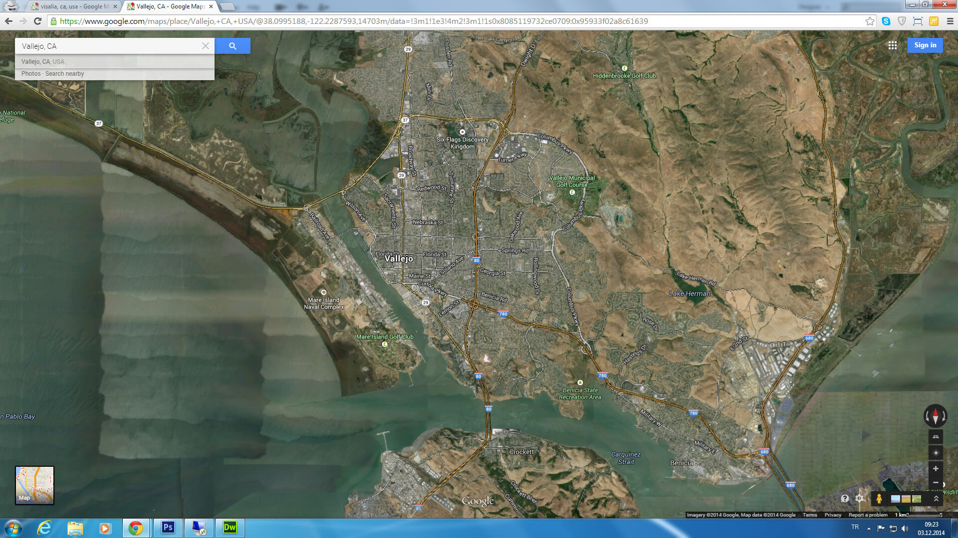 vallejo map california us satellite