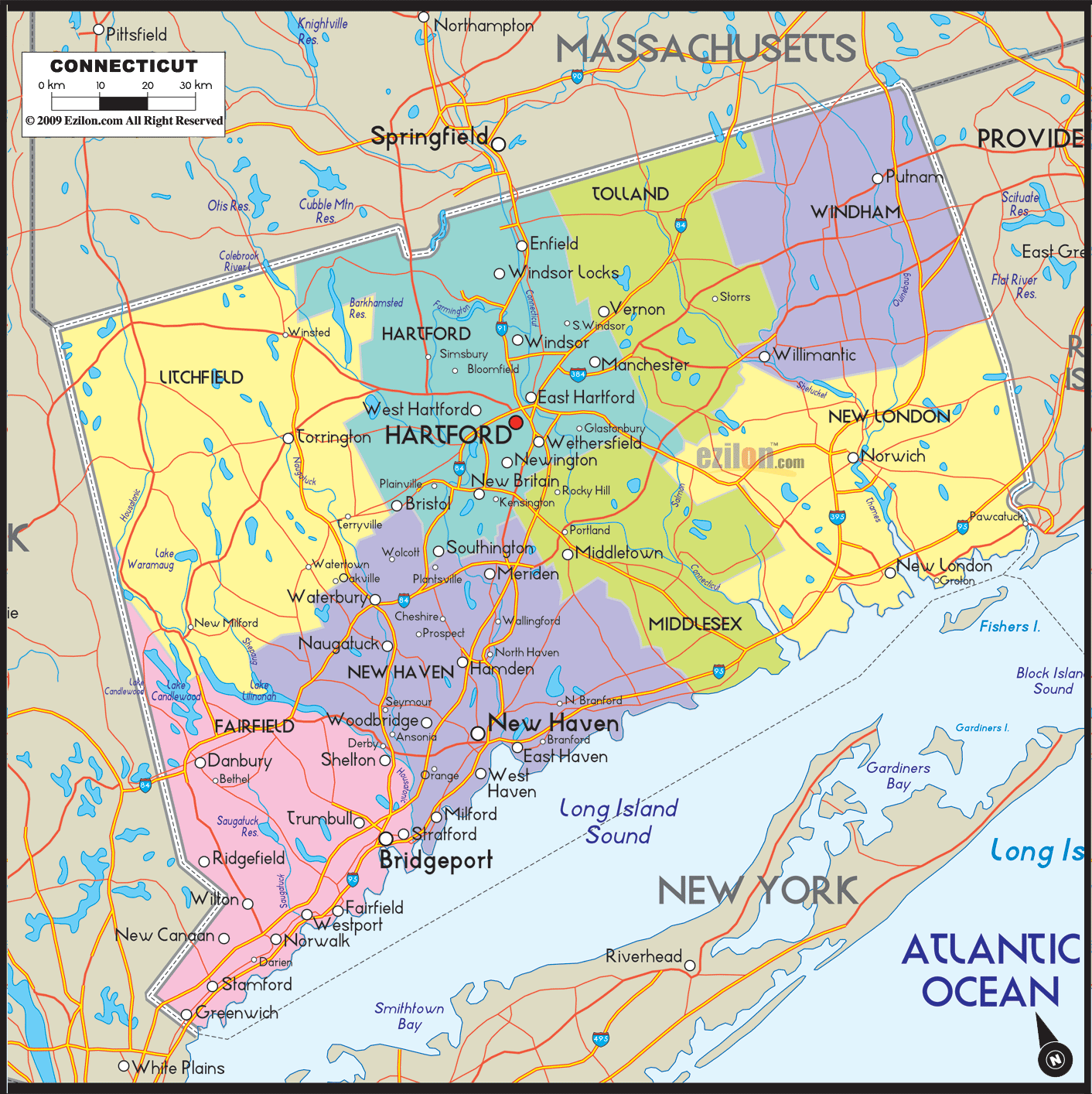 connecticut county map