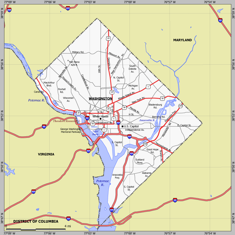 Washington District of Columbia Map