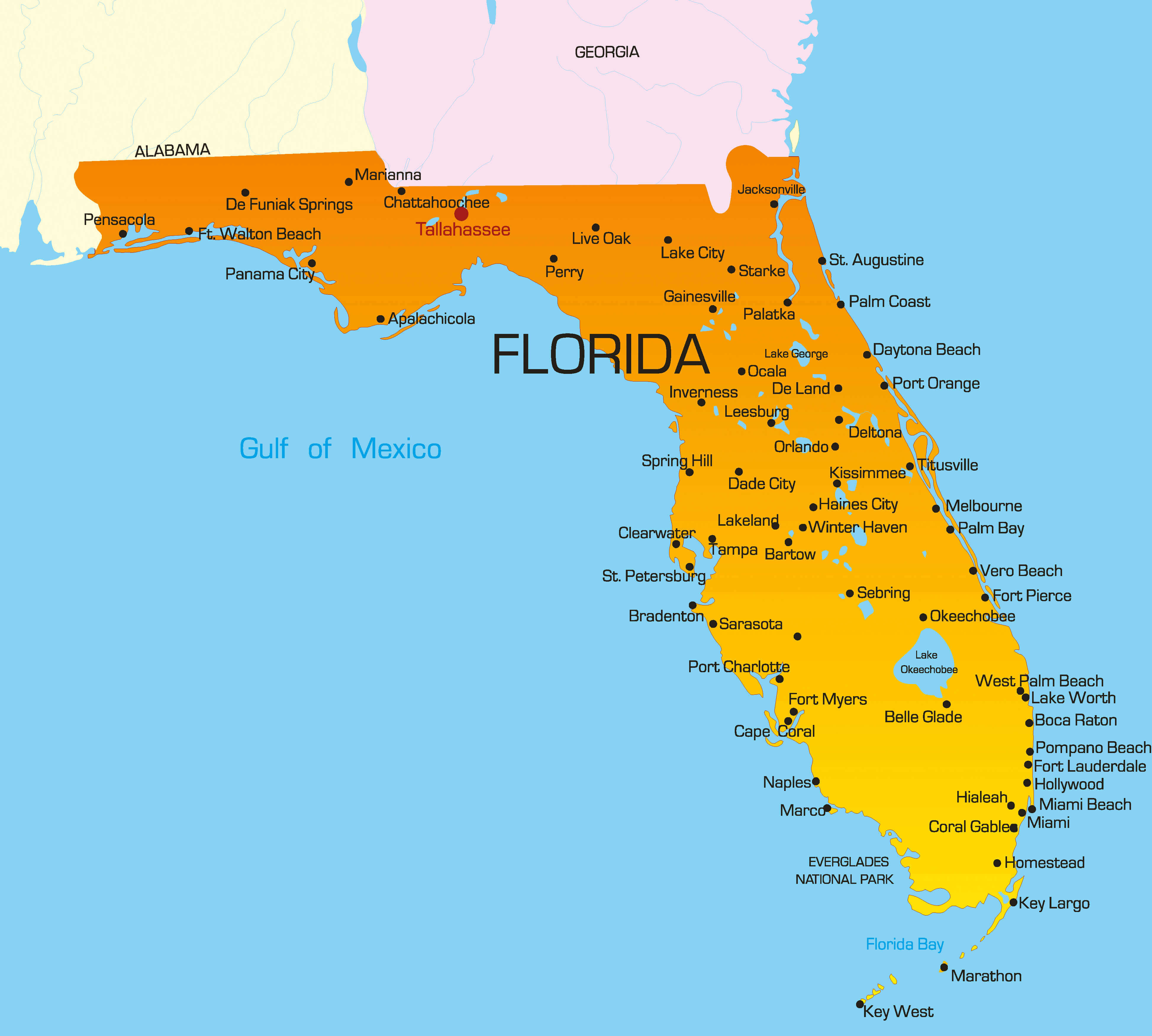 Colorful map of Florida, USA