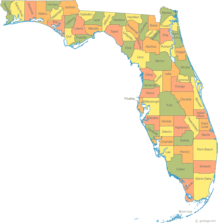 Florida County Map USA
