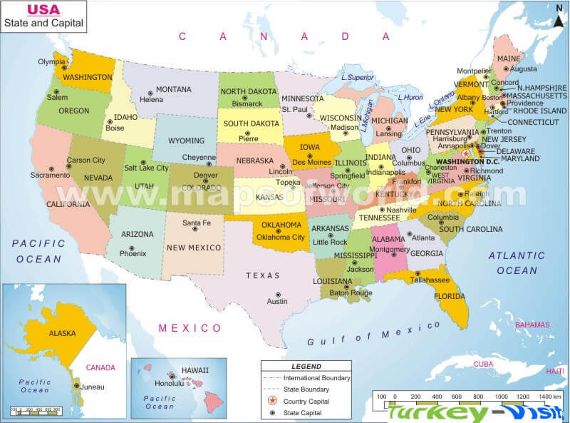 Map of USA Capitals