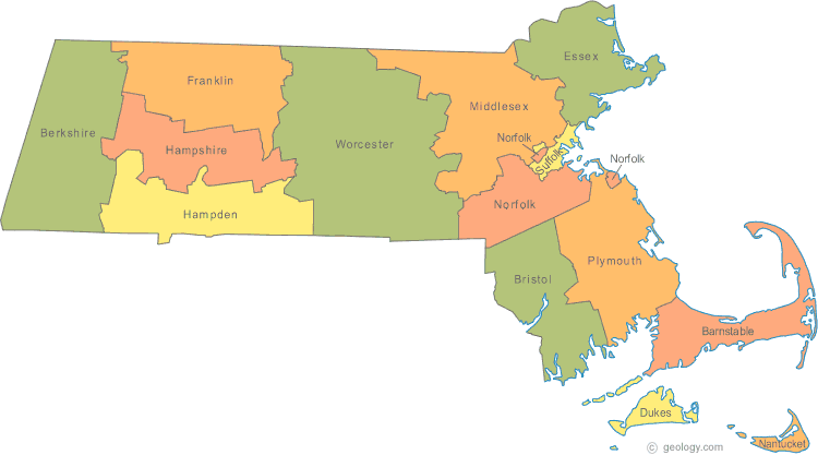 Massachusetts County Map US