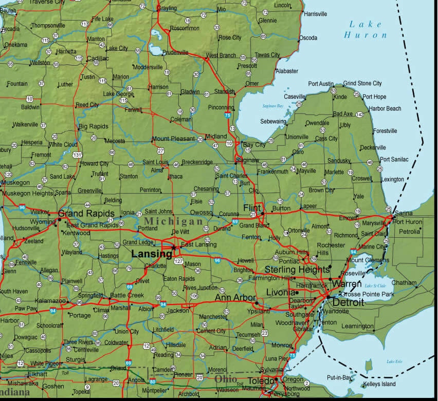 physical map of michigan
