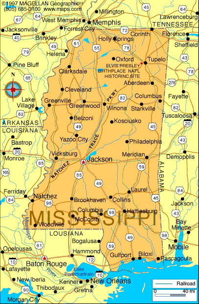 Mississippi cities map