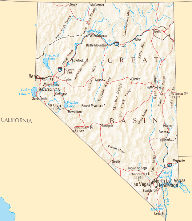 Nevada map great basin
