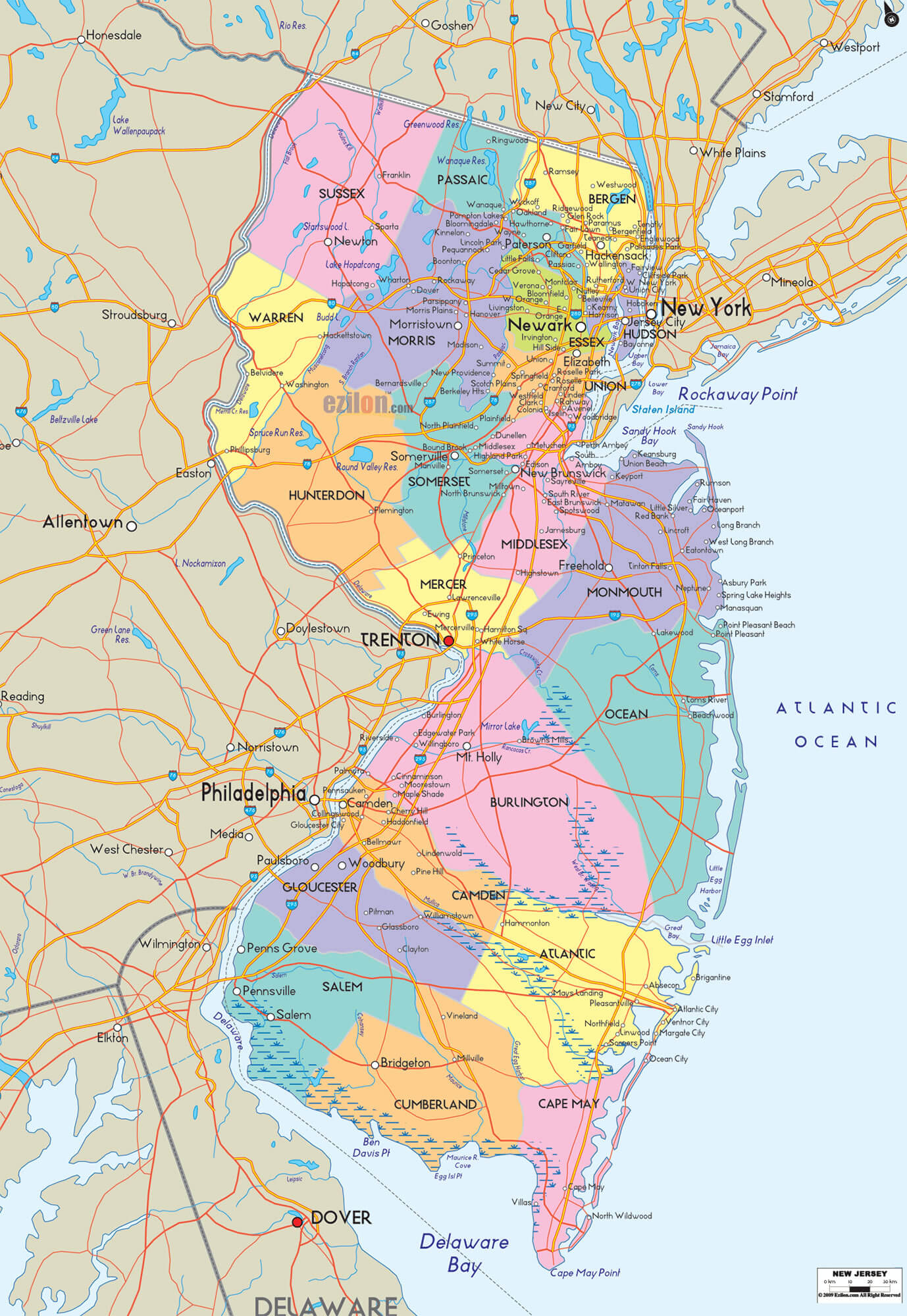 New Jersey Counties Road Map USA