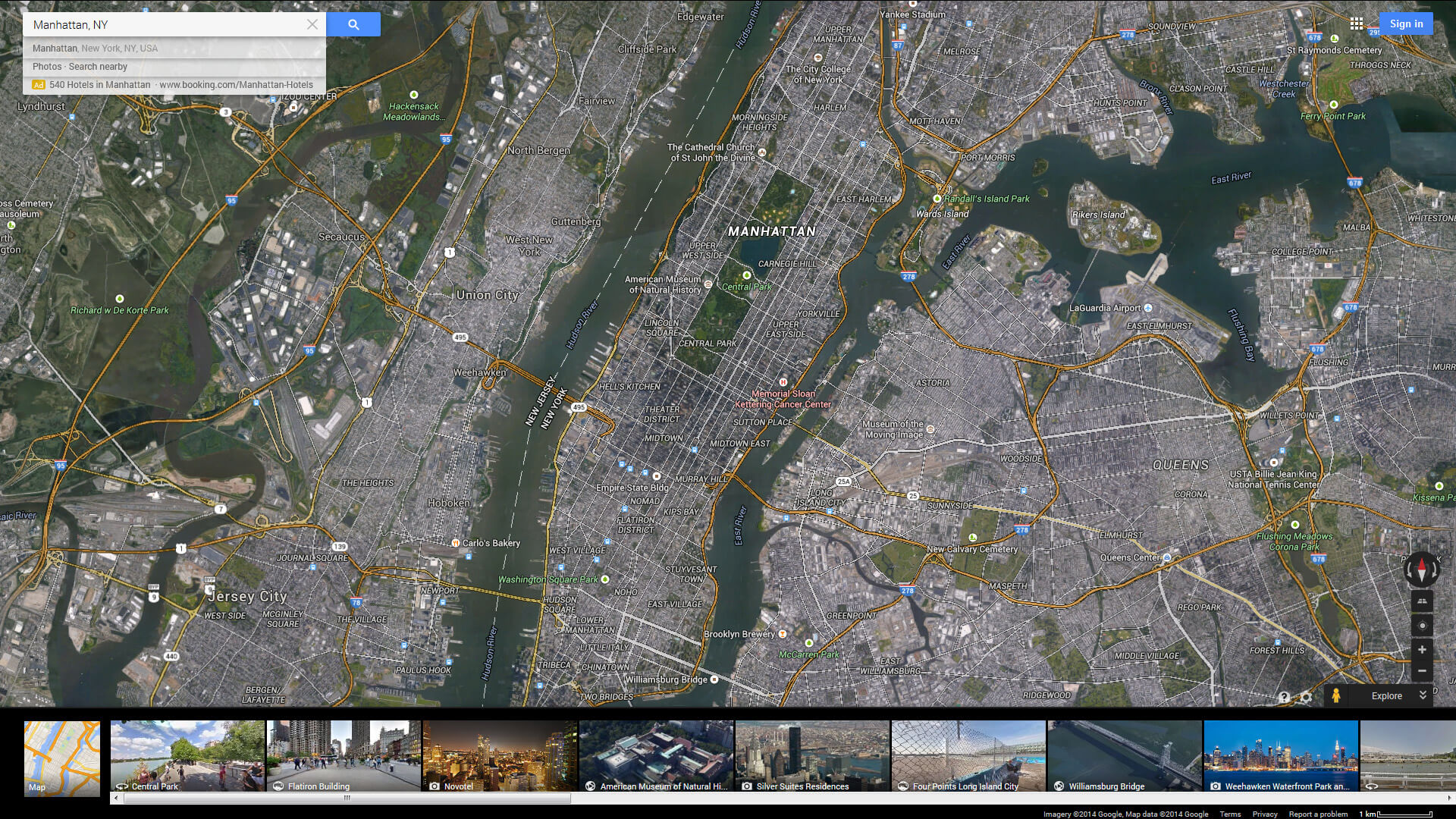 manhattan map new york us satellite