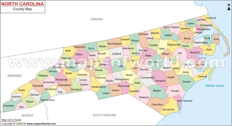 North Carolina County Map United States