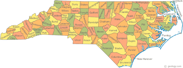 North Carolina County Map USA