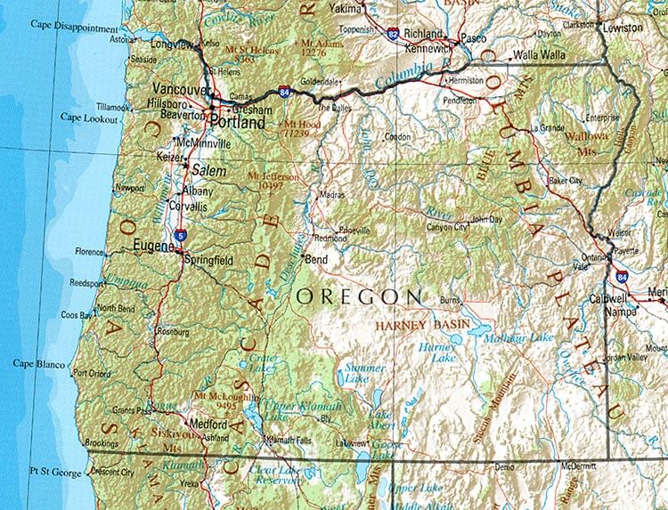physical map of oregon