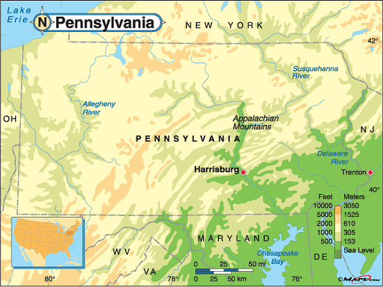Pennsylvania Physical Map