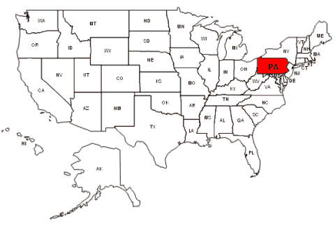 pennsylvania where in usa map