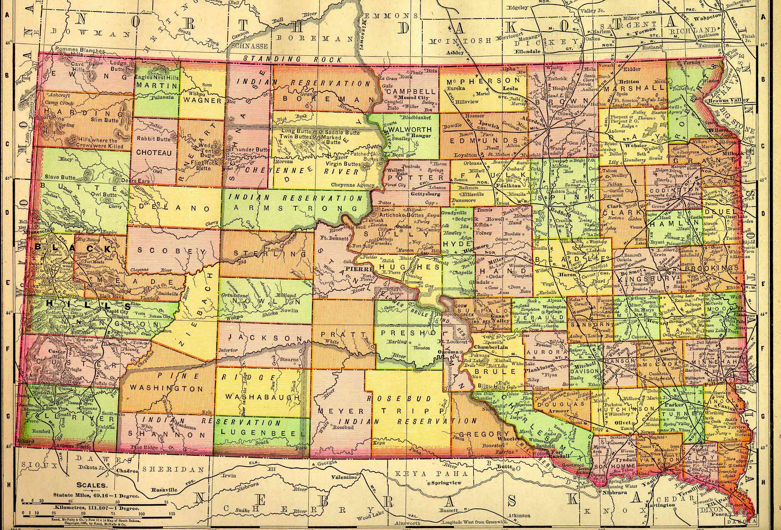 South Dakota Historical Map 1895