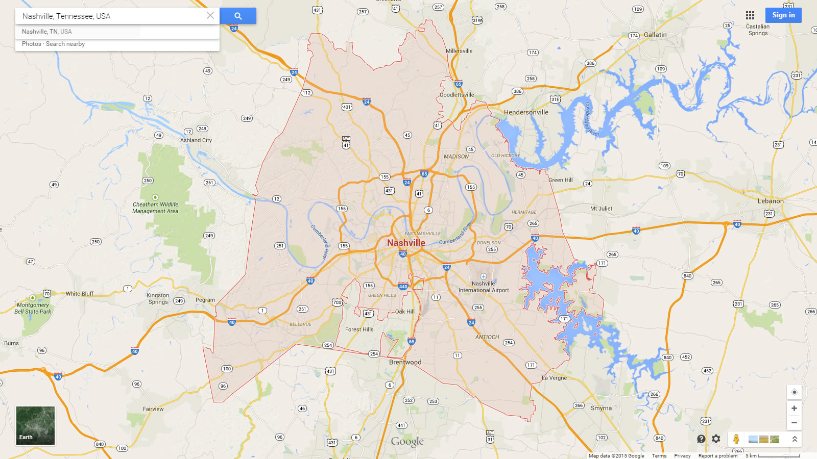Nashville map tennessee us.