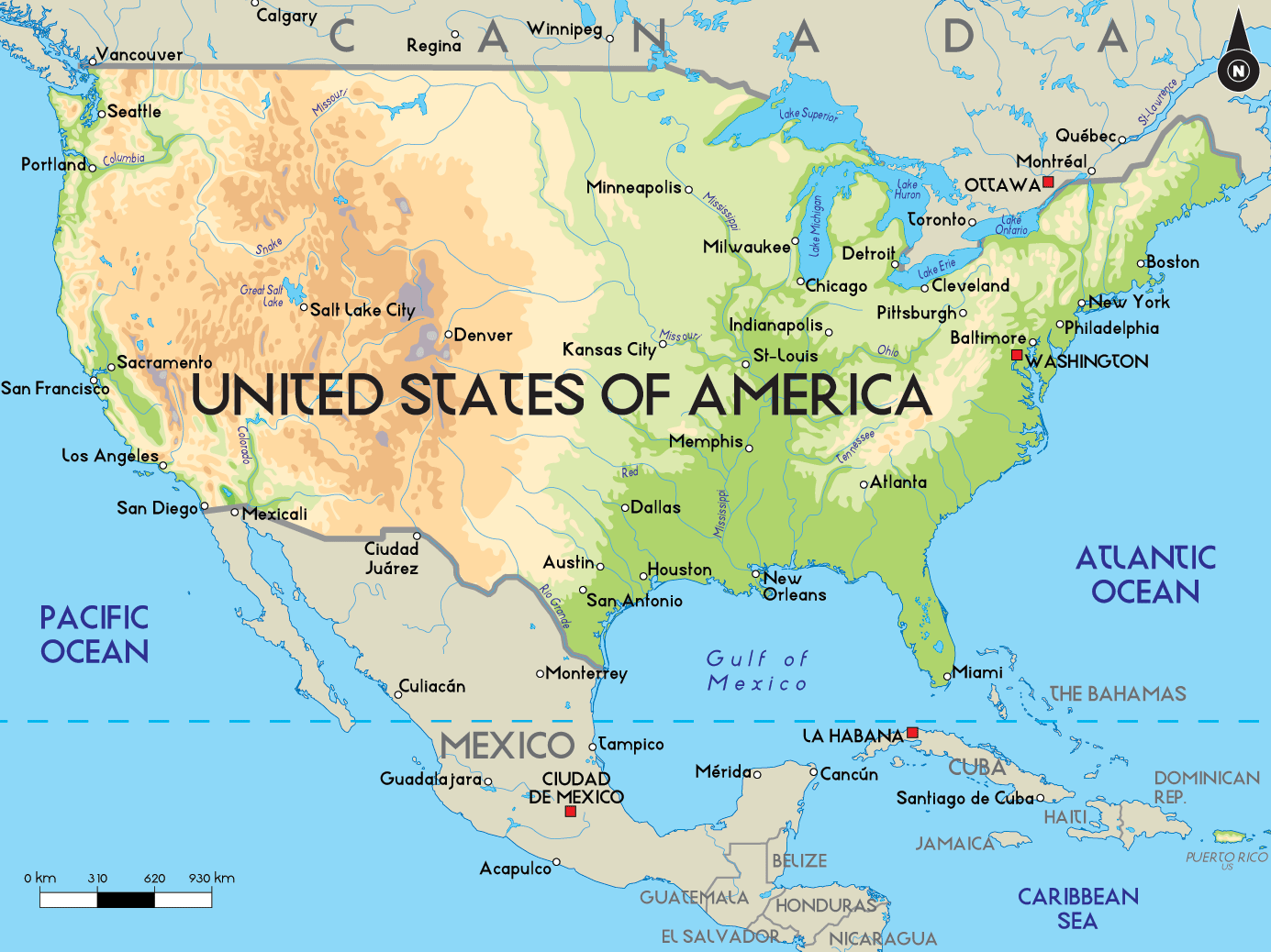 United States of America Physical Maps