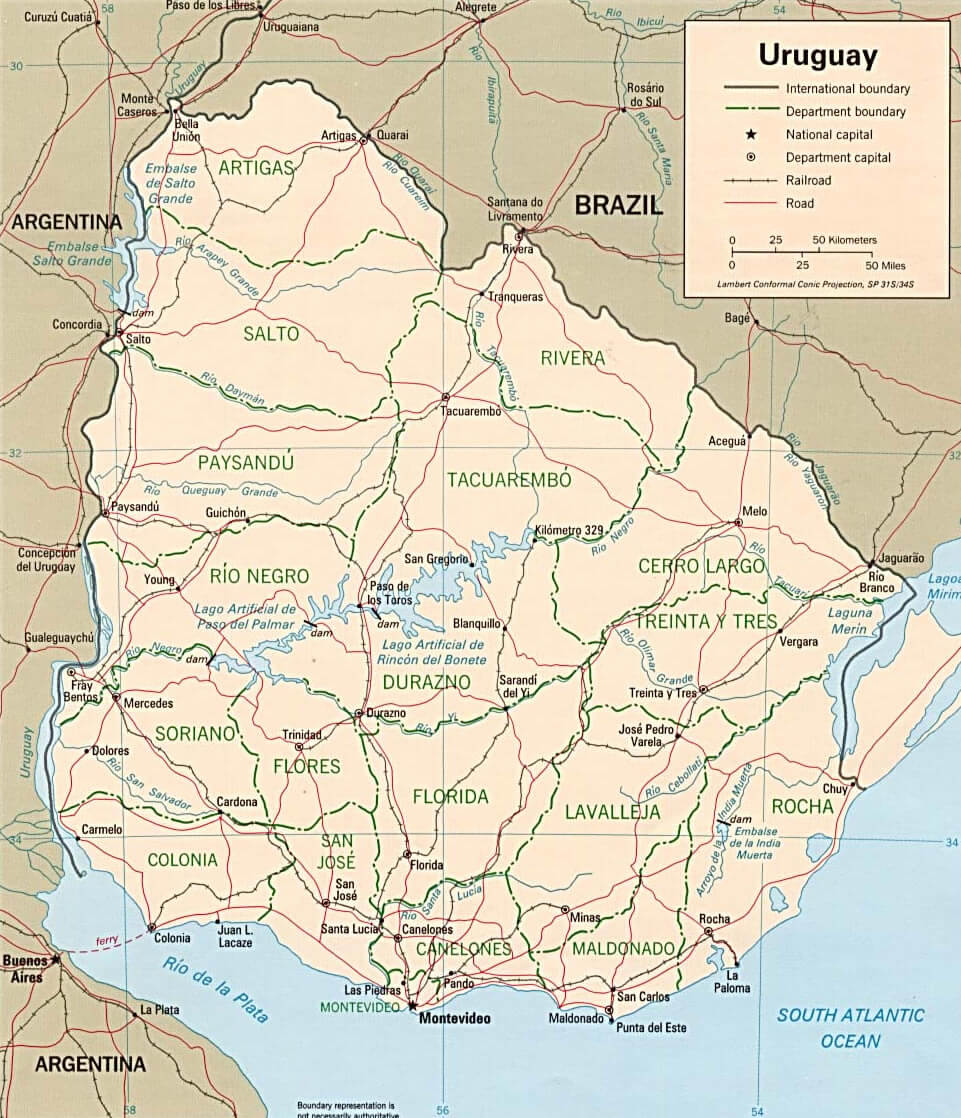 Uruguay Political Map 1995