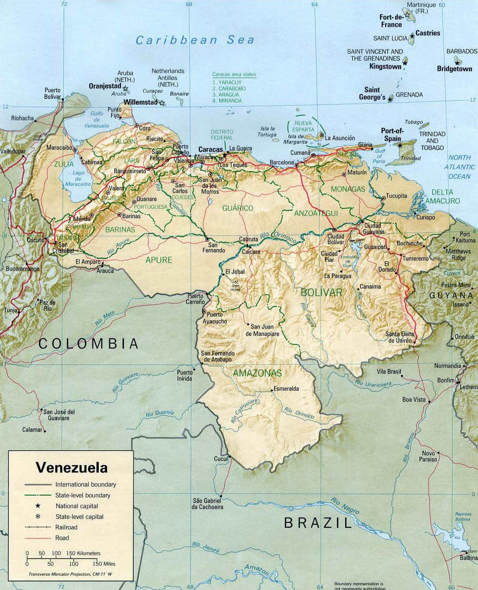 Venezuela Shaded Relief Map 1993