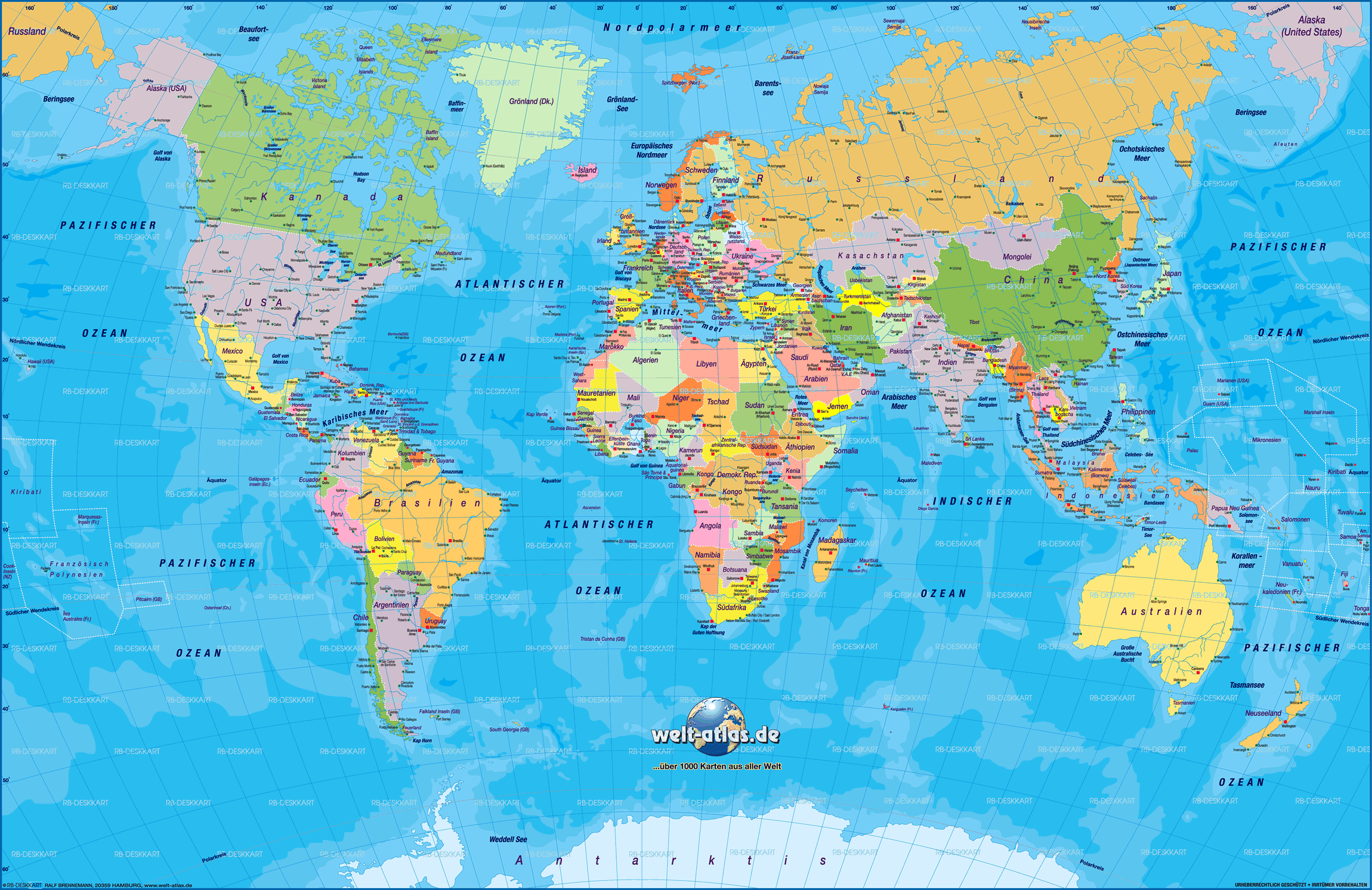 World Map in German Language