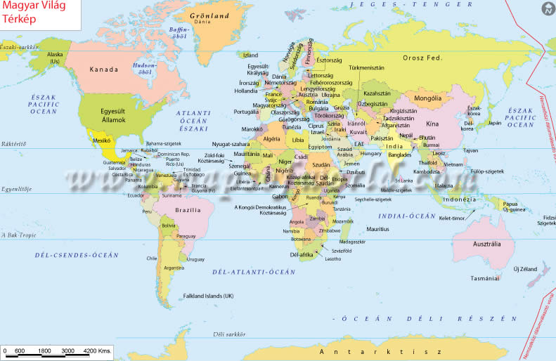 World Map in Hungarian Language