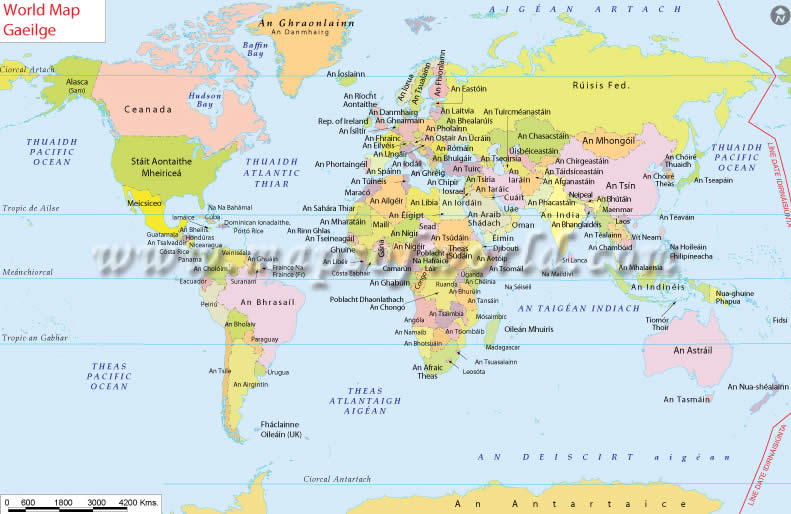 World Map in Irish Language