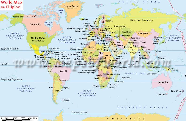 World Map in Filipino Language