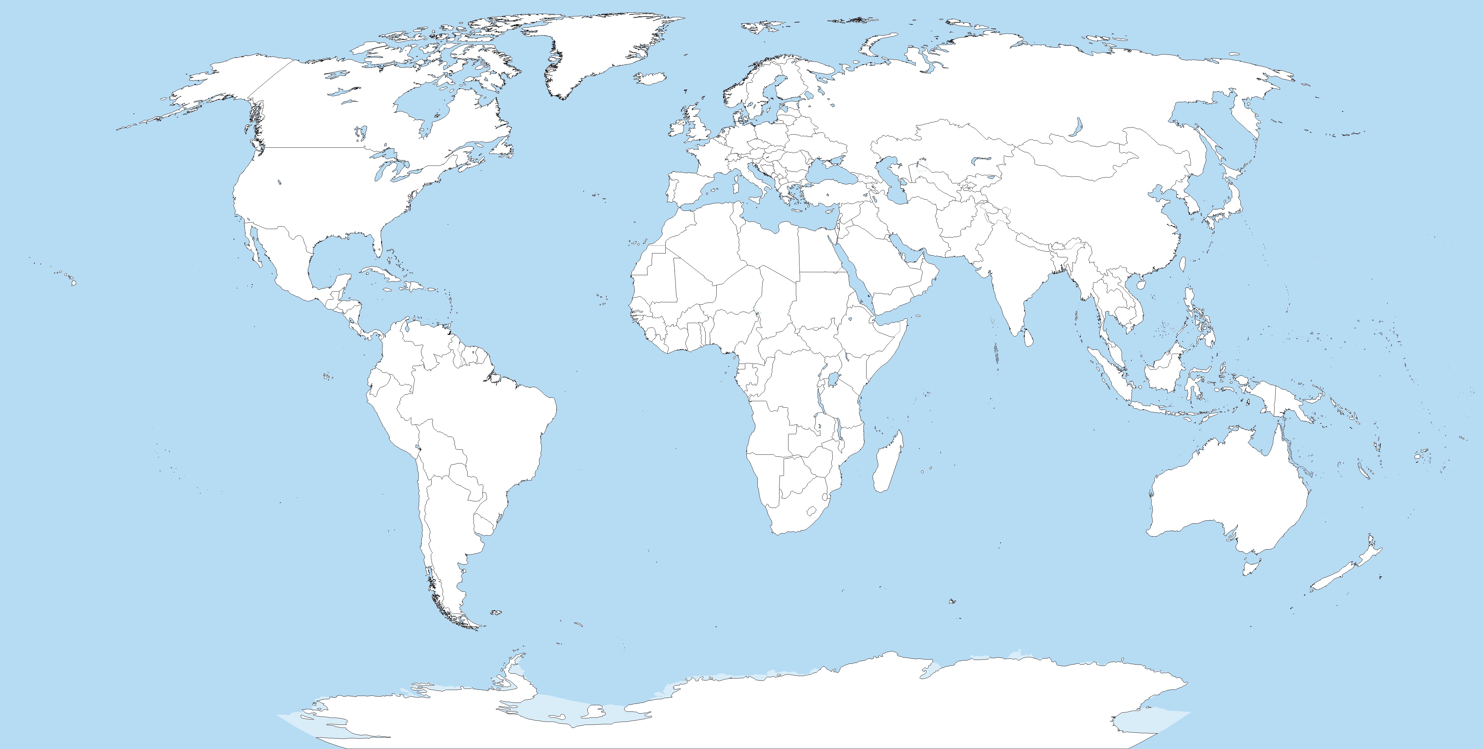 Large blank World map with oceans marked in blue
