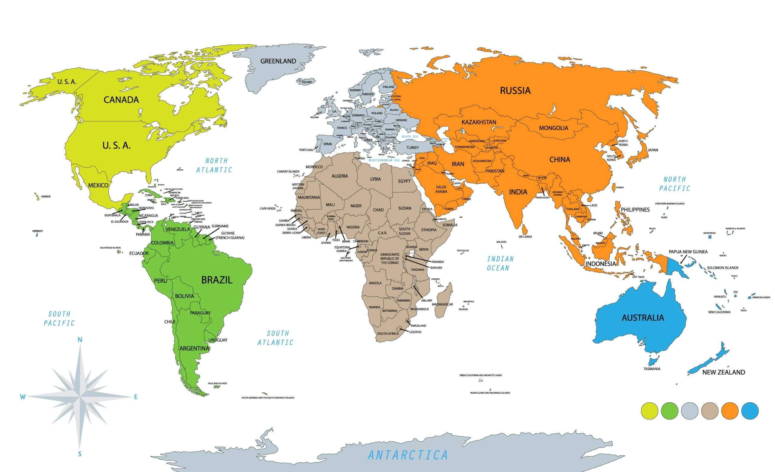 Large World political map with continents