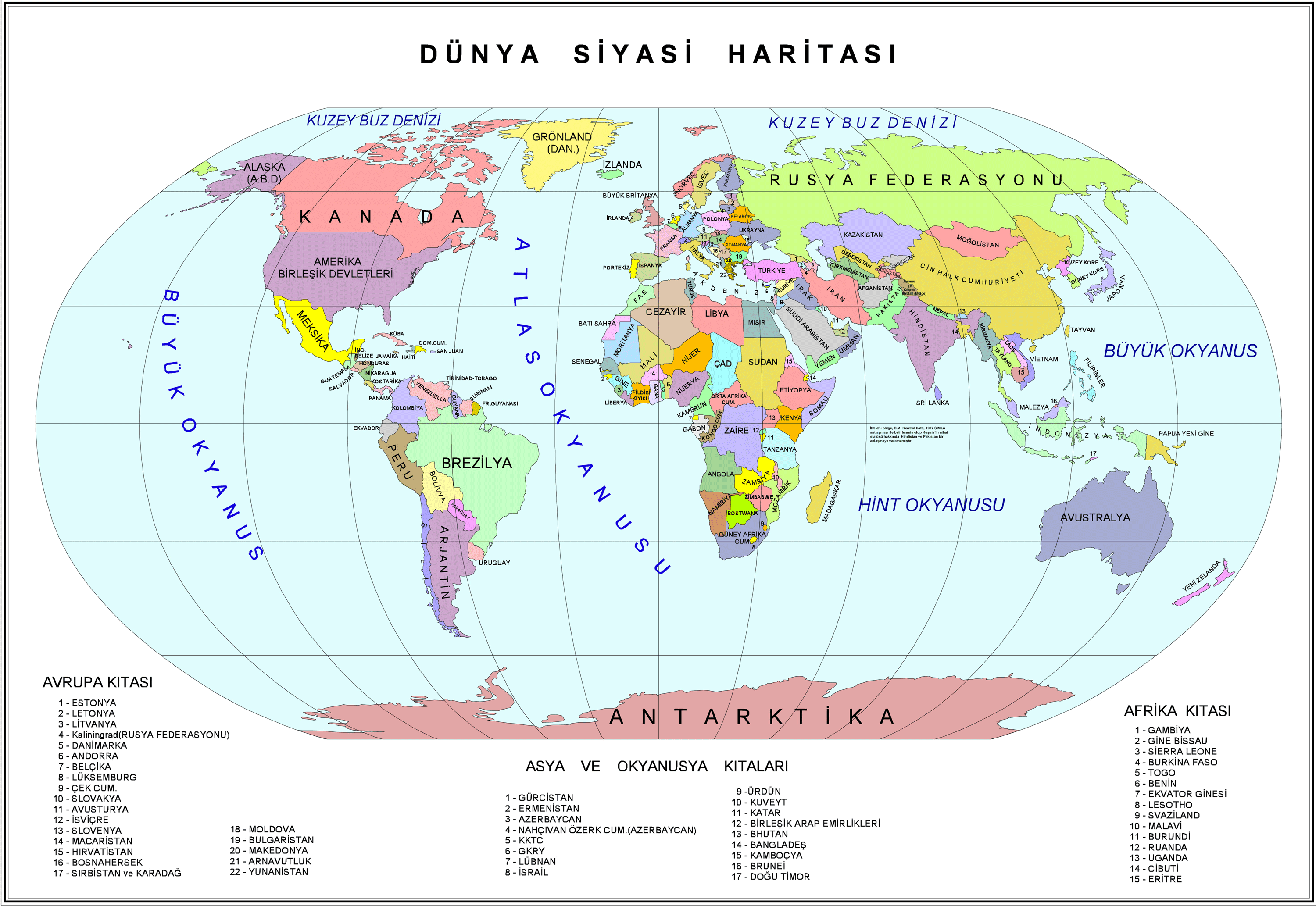 Turkish World Political Map